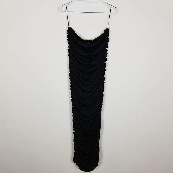 AFRM Women Hazel Ruched Bodycon Midi Dress Size XL Black Party Sleeveless - Picture 2 of 7